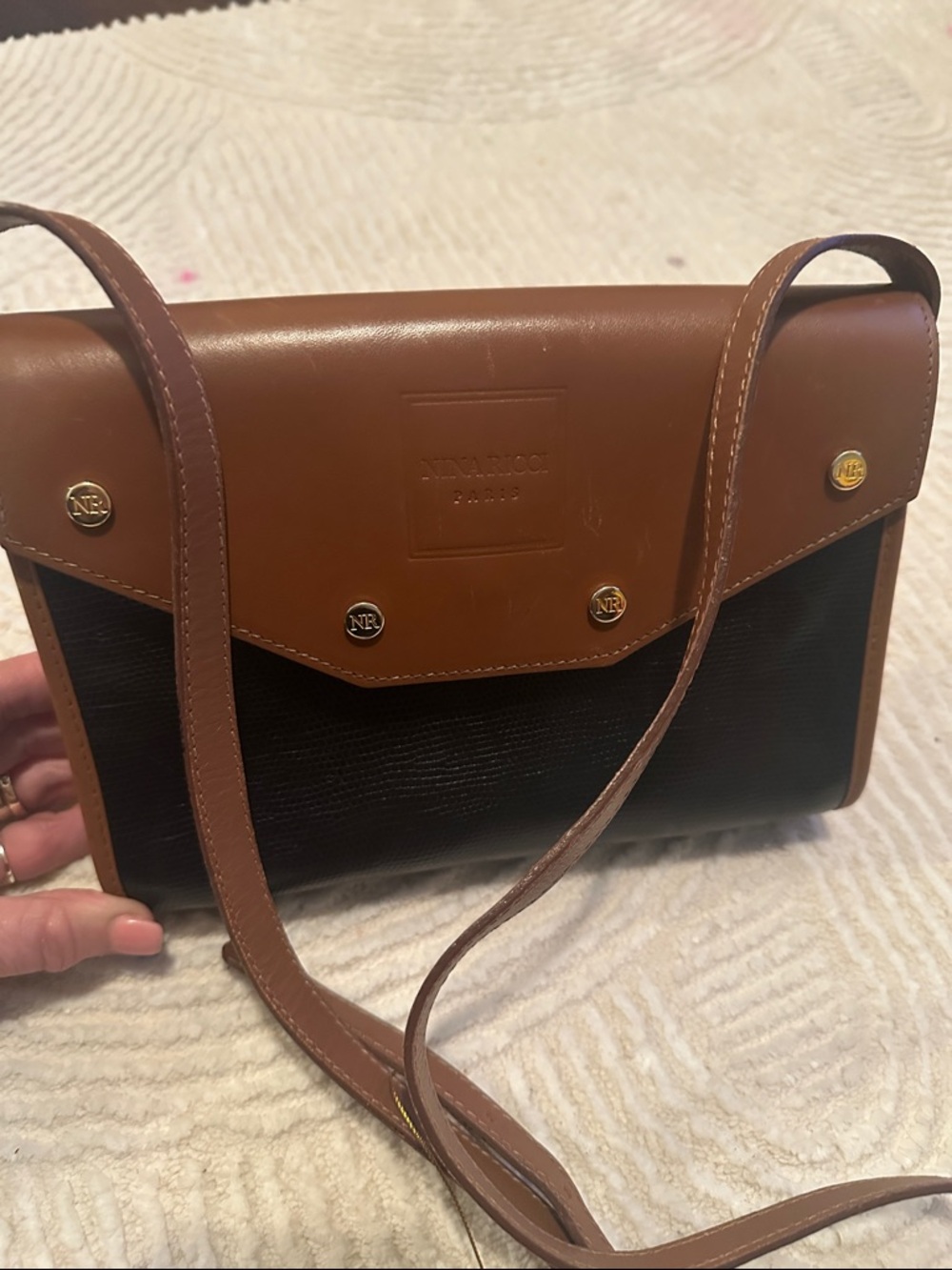 Nina Ricci Brown and Black Leather Crossbody Purse